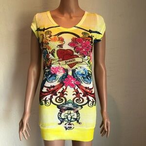 Elizabeth’s Secret Yellow Floral Embellished Blouse Shirt Women’s Size M V-Neck